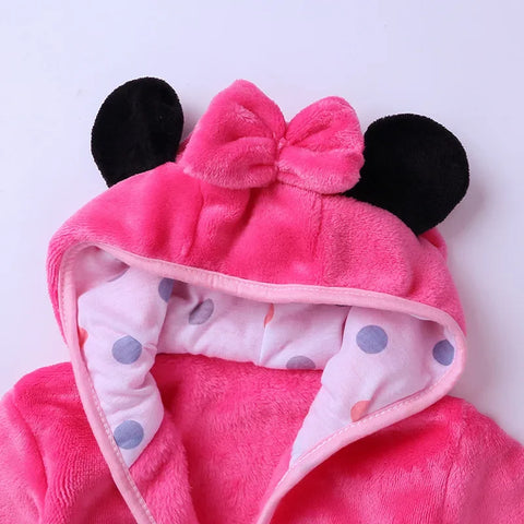 Kids Cartoon Bathrobe – Soft Hooded Flannel Bathrobe with Animal Ears