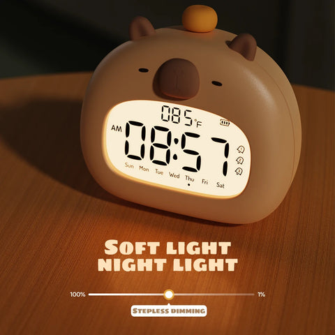 Cute Capybara Kids LED Alarm Clock -With Sleep Trainer & Temperature Display