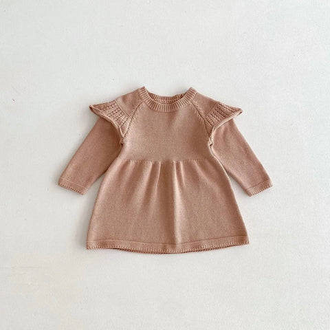 Girls Ruffle Knitted Wool Long Sleeve Dress - Autumn Sweater Dress