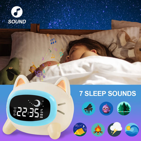 Cat-Shaped LED Alarm Clock for Kids - With Snooze and Voice Control