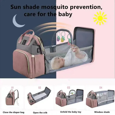 Nappy Bag Backpack with Changing Pad, Mosquito Net & USB Charging Port