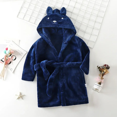 Autumn Winter Kids Hooded Bathrobe – Baby Boys Girls Cartoon Rabbit Flannel