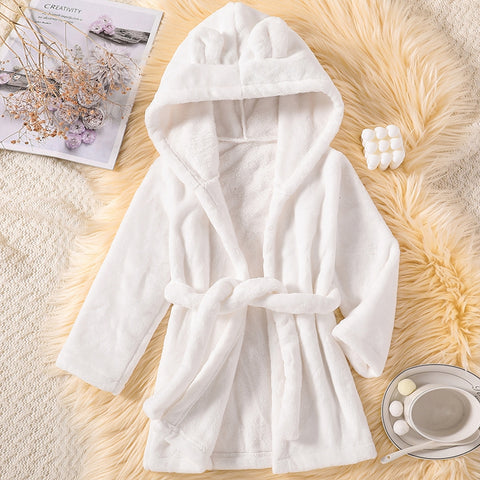 Winter Kids Hooded Flannel Bathrobe – Plush Pajamas for Boys & Girls