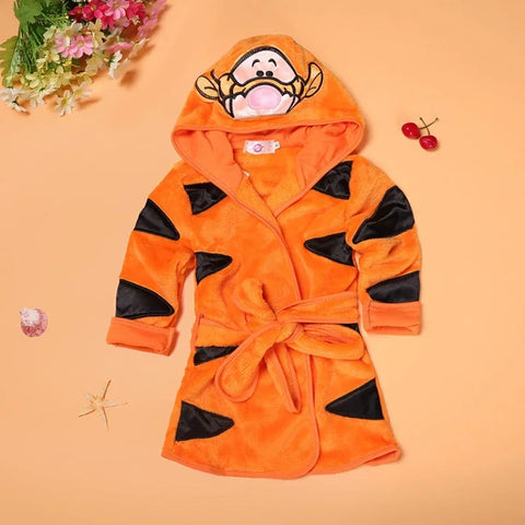 Kids Cartoon Bathrobe – Soft Hooded Flannel Bathrobe with Animal Ears
