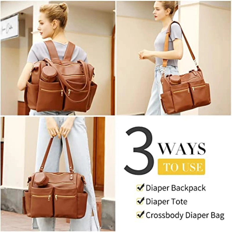 Leather Nappy Bag Backpack – Stylish, Functional, and Built for Parenting! Teeny Pandas