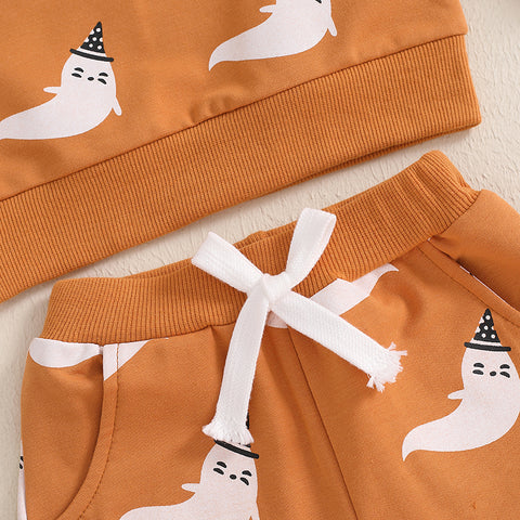 Baby Boy Halloween Clothing Set – Toddler Ghost/Pumpkin Print Sweatshirt and Elastic Waist Pants