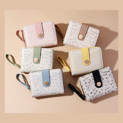 Cute Cat Girls Wallet – Short Zipper Wallet for Women and Students