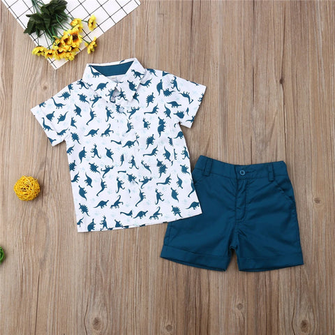 Toddler Baby Boy Dinosaur Shirt and Shorts Set – Summer Gentleman Outfit