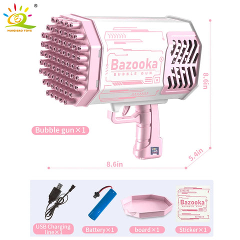 Bazooka Bubble Gun – 69-Hole Rocket Bubble Machine with Lights for Kids
