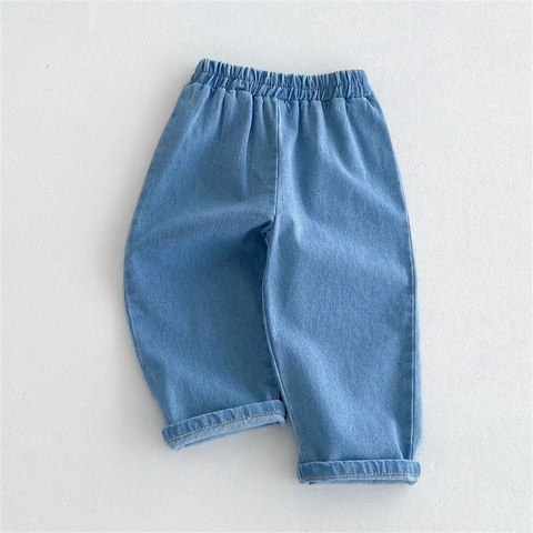 Children’s Denim Harem Pants – Elastic Waist Casual Washed Jeans