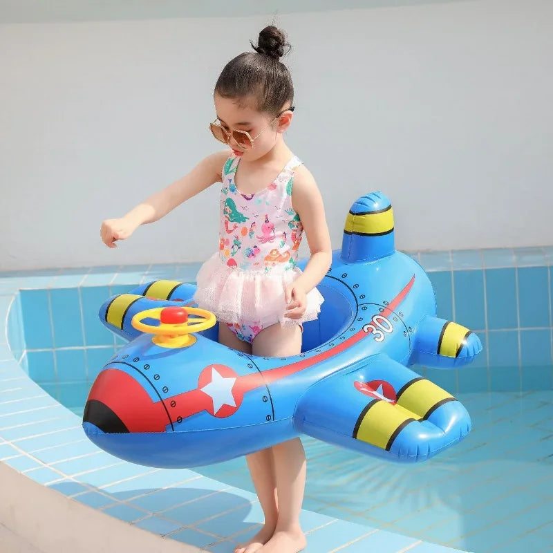 Inflatable Kids Swim Ring – Airplane Pool Float Teeny Pandas