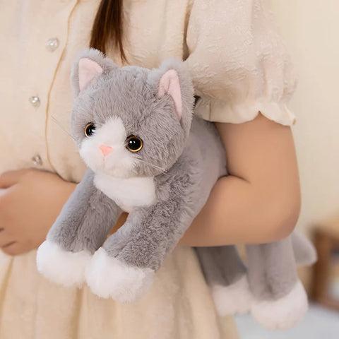 Cat Doll Plush Toy - Soft Stuffed White and Gray Cat Pillow