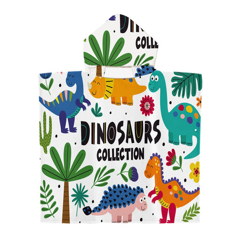 Cartoon Dinosaur Beach Bath Towel – Microfiber Quick Dry Hooded Poncho for Kids & Adults