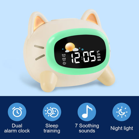 Cat-Shaped LED Alarm Clock for Kids - With Snooze and Voice Control