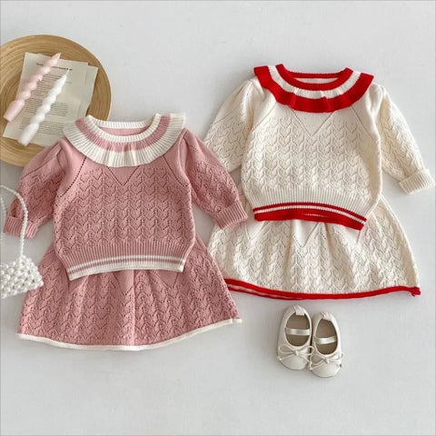 Girls Autumn Sweater Clothing - Baby Knitted Pullover Tops and Skirt Dress