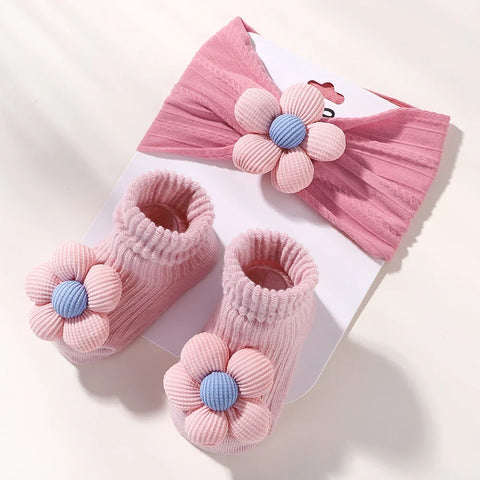 Flower Baby Headband and Socks Set for Newborn Girls