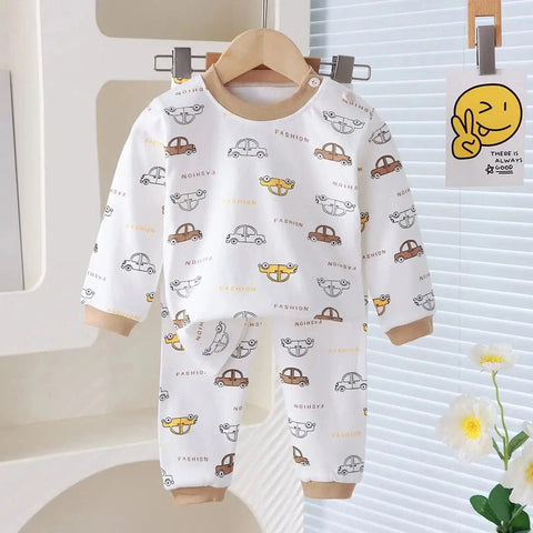 Full Printed Cartoon Baby Pajama Set – Autumn & Winter 2-Piece Kids Clothing