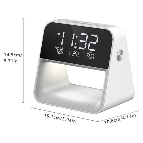 Bedroom Bedside Lamp Clock with Wireless Charging & Snooze Function