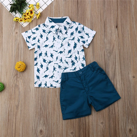 Toddler Baby Boy Dinosaur Shirt and Shorts Set – Summer Gentleman Outfit