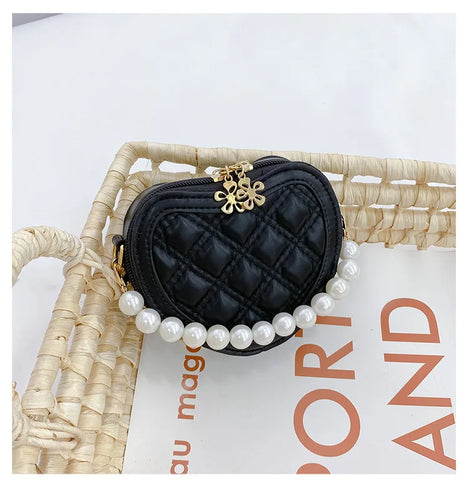 Girls Mini Heart-Shaped Crossbody Bag – Pearl Handle Coin Purse and Handbag