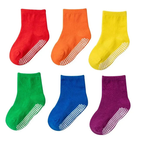 Six Pairs Spring and Autumn Anti-Slip Cotton Kids Socks