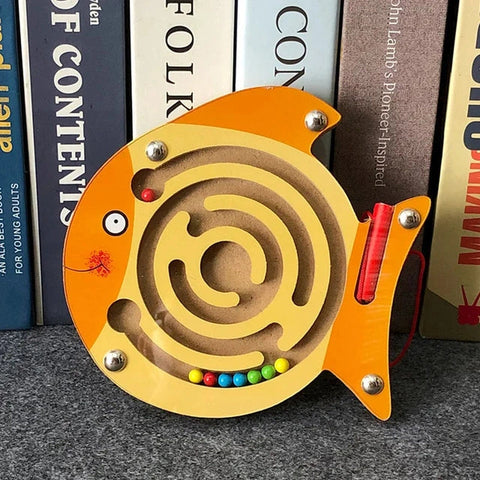 Wooden Educational Magnetic Maze Toy for Kids - Montessori Pen & Bead Game