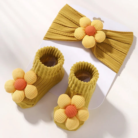 Flower Baby Headband and Socks Set for Newborn Girls