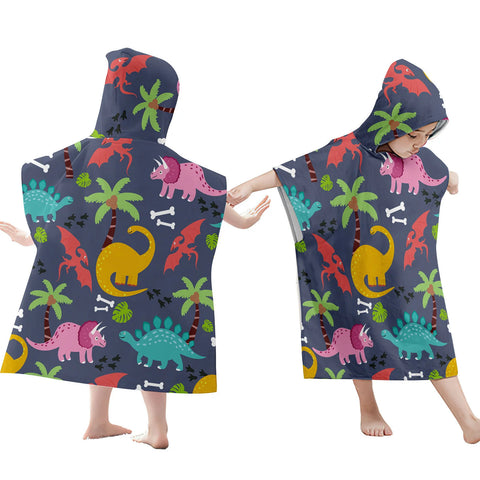 Cartoon Dinosaur Beach Bath Towel – Microfiber Quick Dry Hooded Poncho for Kids & Adults