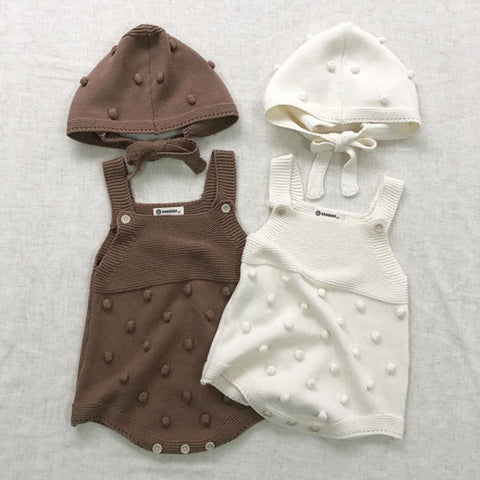 Summer Baby Girl Knitting Romper and Hat – Sleeveless Solid Color Jumpsuit