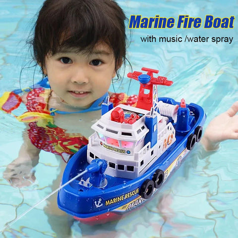 Marine Fireboat Bath Toy With Water Spray & LED Lights