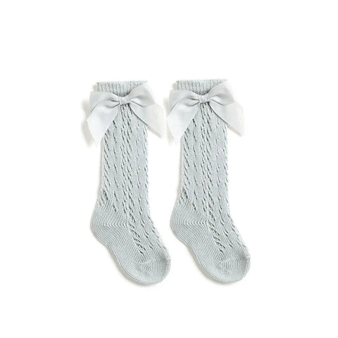 Kids Knee High Socks - Breathable Cotton Mesh Socks with Bow