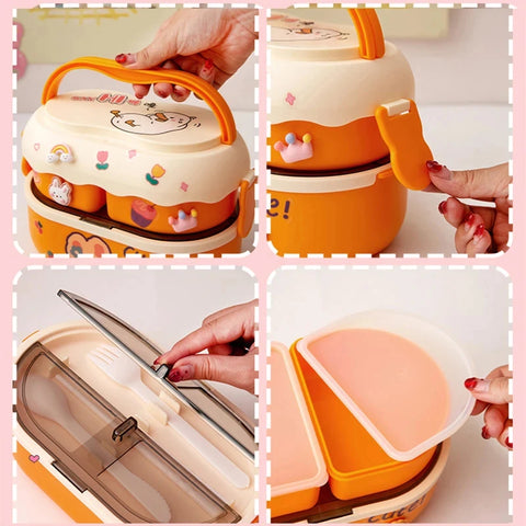 Cartoon Double-Layer Kids Lunch Box – Leakproof, Durable & Perfectly Portable! Teeny Pandas