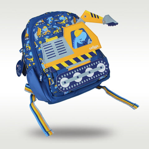 Cool Children's Schoolbag for Boys – Blue Construction Car Backpack for 4-7 Years