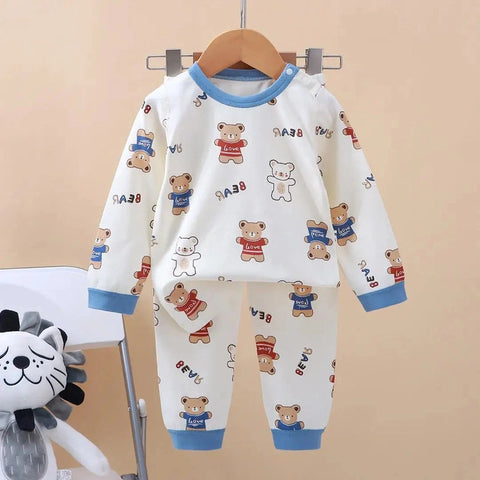 Full Printed Cartoon Baby Pajama Set – Autumn & Winter 2-Piece Kids Clothing
