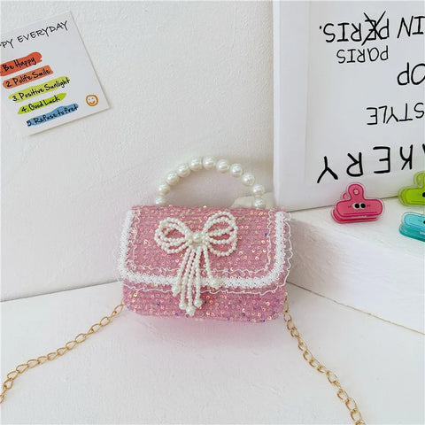 Pearl Beaded Bow Sequin Handbags for Girls