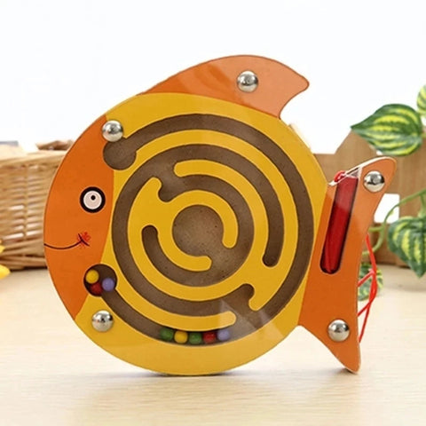 Wooden Educational Magnetic Maze Toy for Kids - Montessori Pen & Bead Game