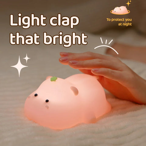 Pink Hippo Night Light – Cute Silicone Lamp for Kids