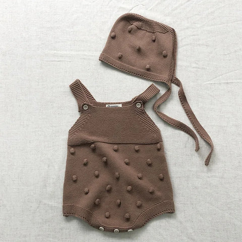 Summer Baby Girl Knitting Romper and Hat – Sleeveless Solid Color Jumpsuit