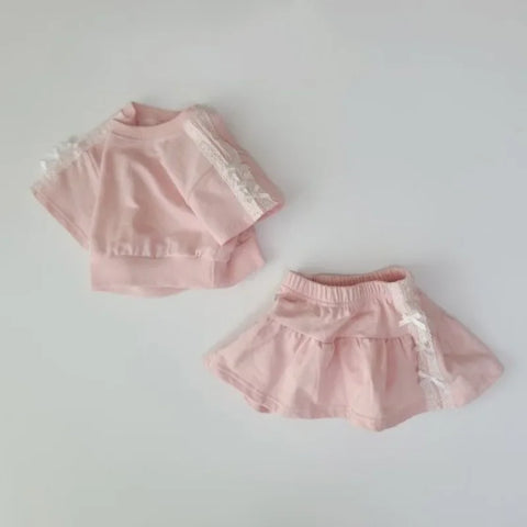 Baby Girls Lace T-Shirt & Skirt Set – Fashionable Kids Summer Two-Piece Outfit