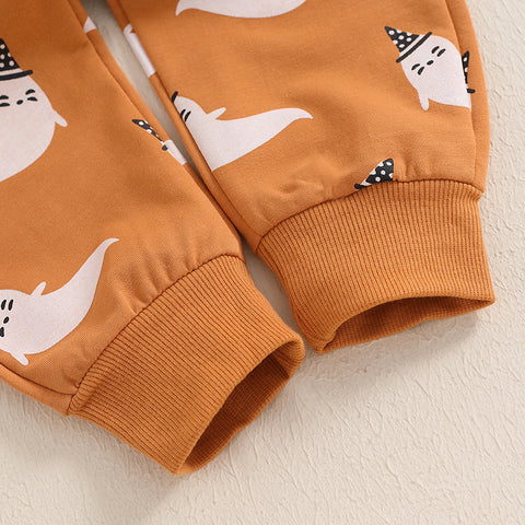 Baby Boy Halloween Clothing Set – Toddler Ghost/Pumpkin Print Sweatshirt and Elastic Waist Pants