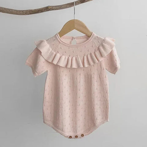Summer Baby Girl Knitting Romper and Hat – Sleeveless Solid Color Jumpsuit