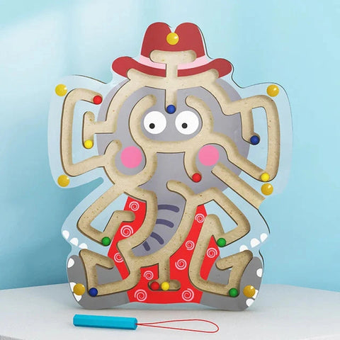 Wooden Educational Magnetic Maze Toy for Kids - Montessori Pen & Bead Game