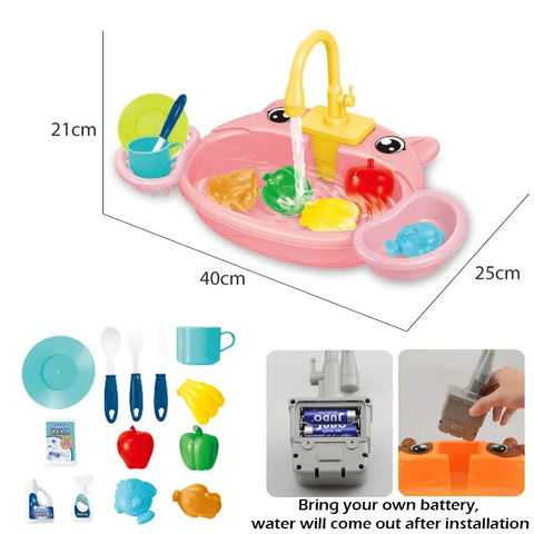 Interactive Kids' Kitchen Sink Playset with Real Water Flow Teeny Pandas