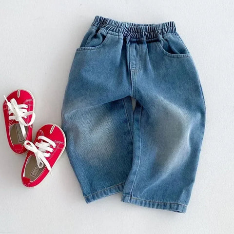 Children’s Denim Pants – Elastic Waist Casual Washed Harem Jeans