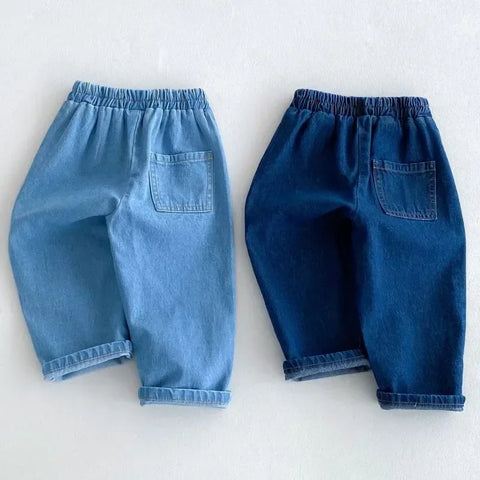 Children’s Denim Harem Pants – Elastic Waist Casual Washed Jeans
