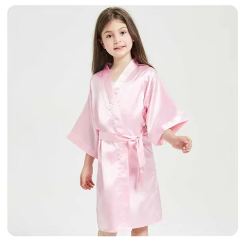 Girl Satin Silk Toddler & Teen Pink Robes – Summer Sleepwear & Kimono Bath Towel