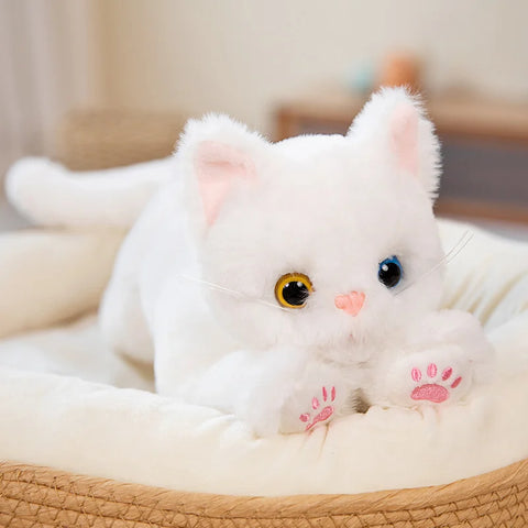 Cat Doll Plush Toy - Soft Stuffed White and Gray Cat Pillow