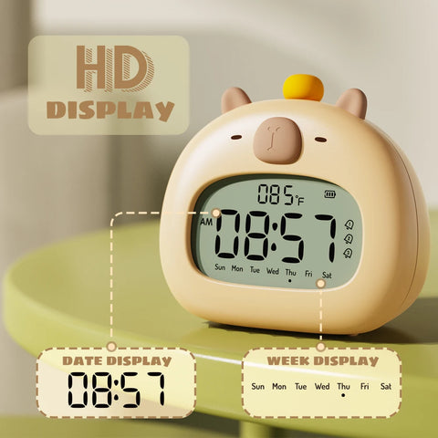Cute Capybara Kids LED Alarm Clock -With Sleep Trainer & Temperature Display