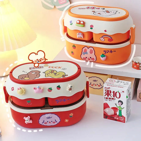Cartoon Double-Layer Kids Lunch Box – Leakproof, Durable & Perfectly Portable! Teeny Pandas