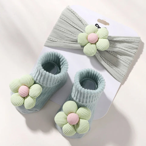 Flower Baby Headband and Socks Set for Newborn Girls